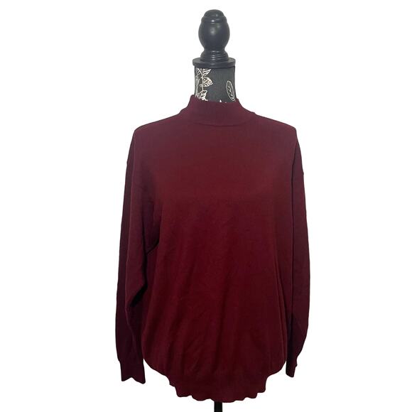 Linea Uomo Long Sleeve Mock Neck Knit Sweater Merino Wool Blend Italy Red Large - Picture 3 of 9